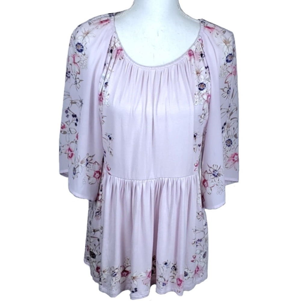 One September Blush Pink Floral Flutter Sleeve Top - small